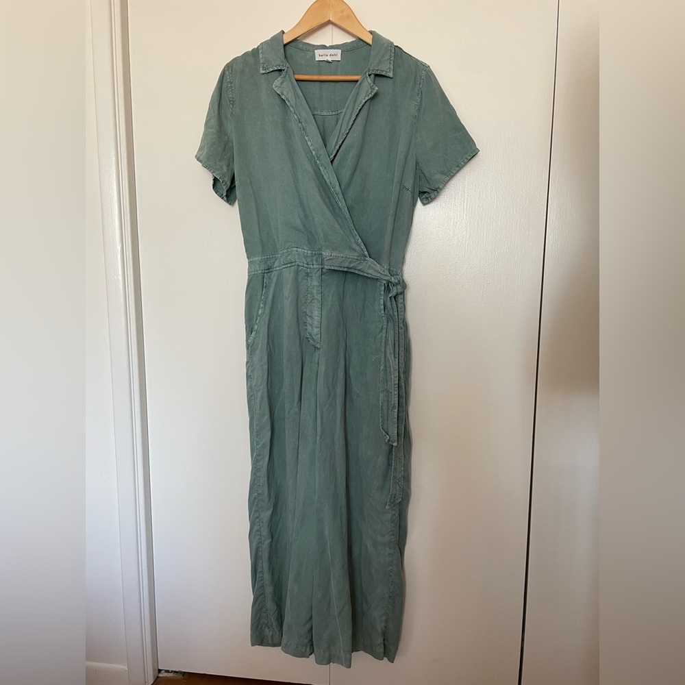 Bella Dahl Green Wrap jumpsuit with Notched Collar size L